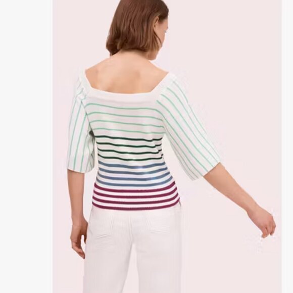 Kate Spade New York Striped Square Neck Crop Sweater Raglan Sleeve. Size XL - Picture 2 of 16